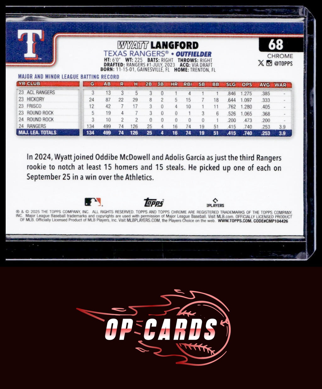 Wyatt Langford 2025 Topps Chrome #68 Negative Refractors