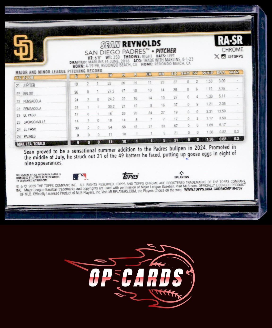 Sean Reynolds 2025 Topps Chrome #RA-SR Rookie Autographs
