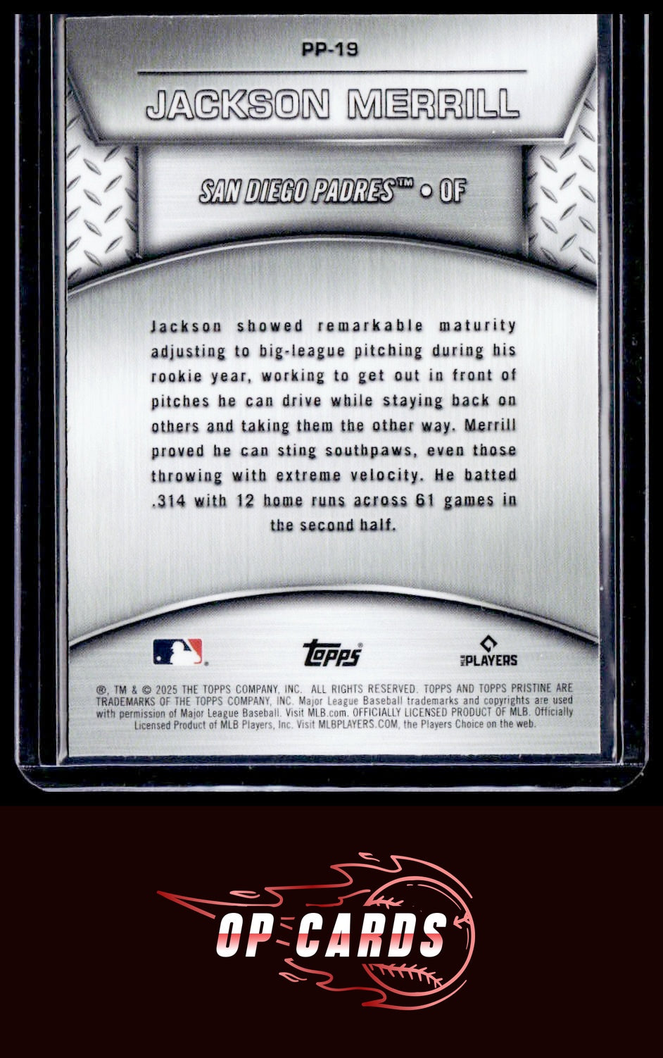 Jackson Merrill 2025 Topps Pristine Plated and Polished Blue Refractor /75