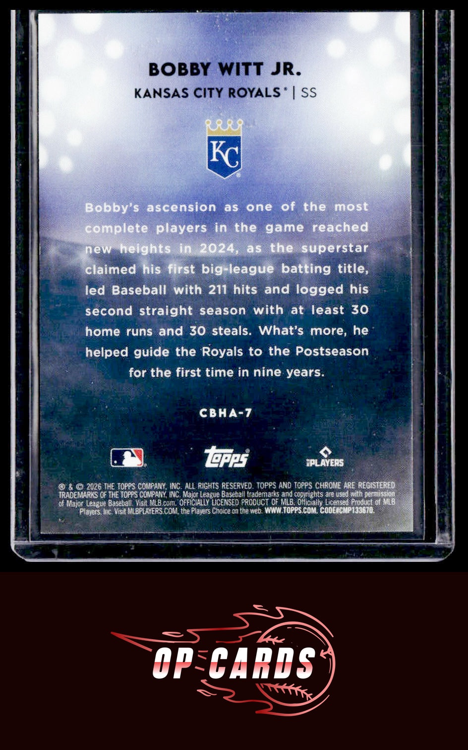 Bobby Witt Jr. 2026 Topps Chrome Black #CBHA-7 Home Field #/50