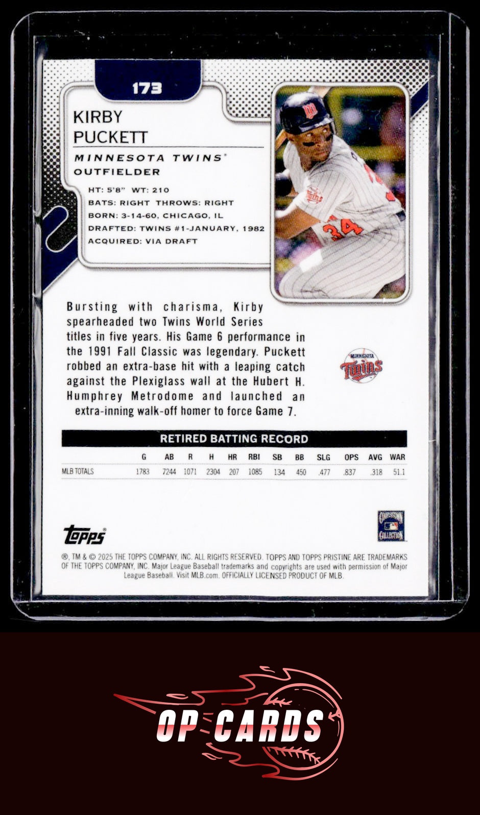 Kirby Puckett 2025 Topps Pristine #173 Aqua Refractors #/199