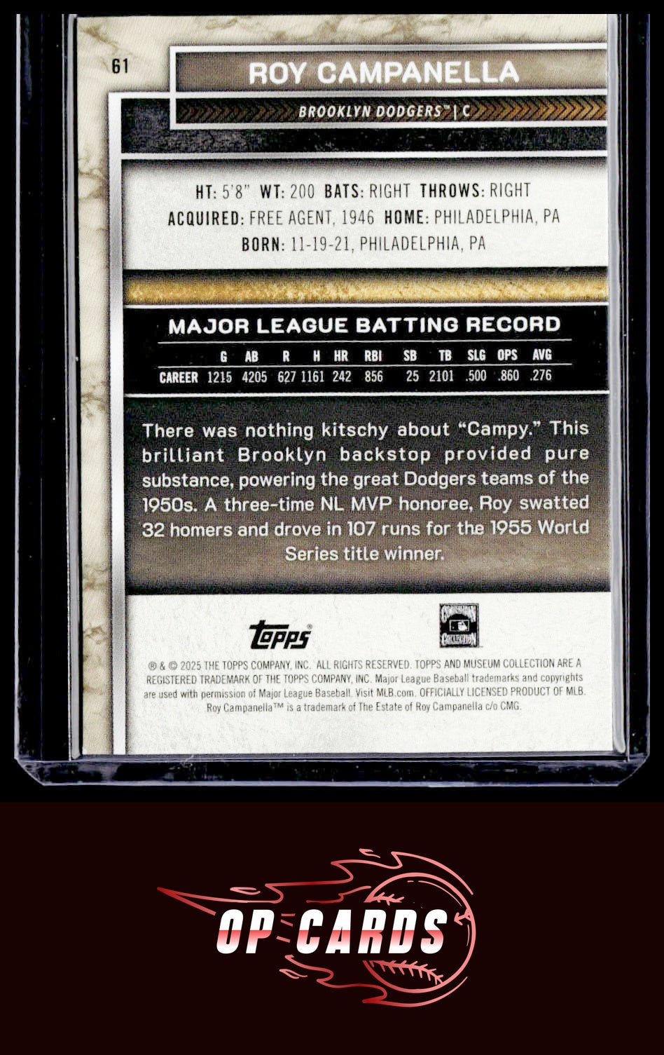 Roy Campanella 2025 Topps Museum Collection #61 Black Diamond #/10