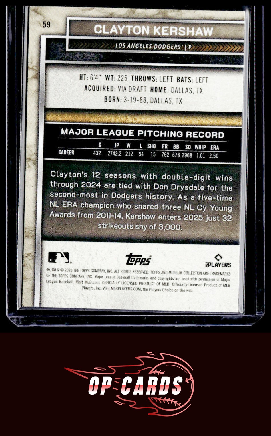 Clayton Kershaw 2025 Topps Museum Collection #59 Pink Sapphire #/199