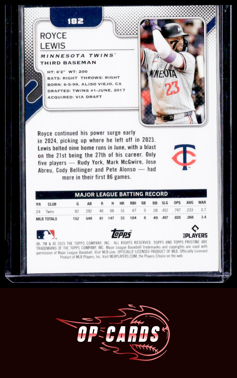 Royce Lewis 2025 Topps Pristine #182 Purple Refractors #/99