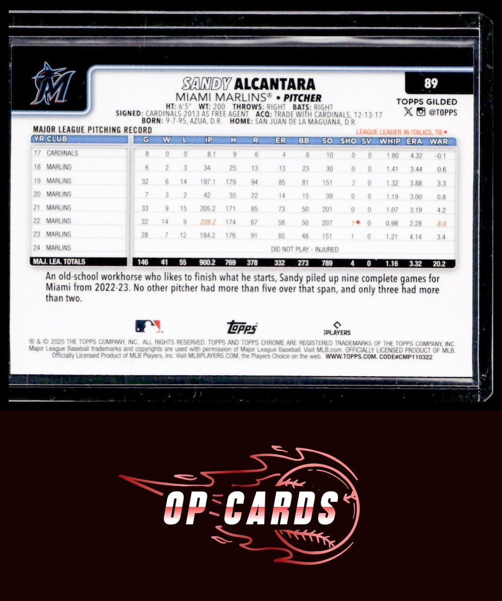 Sandy Alcantara 2025 Topps Gilded Collection #89 Gold RayWave Refractors #/25