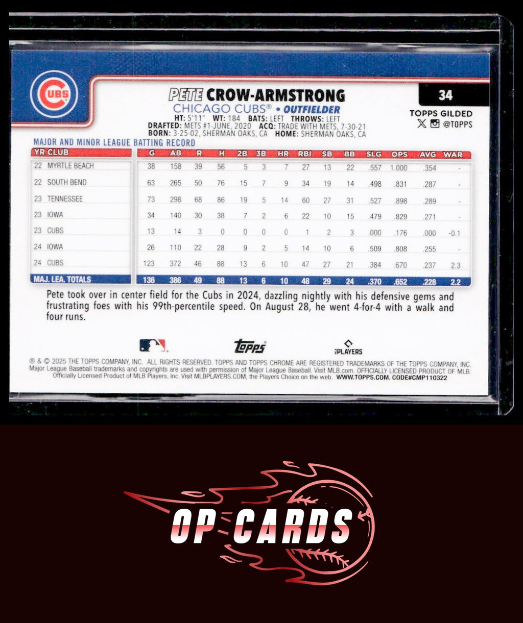 Pete Crow-Armstrong 2025 Topps Gilded  #34 Gold Mini-Diamond Refractors #/50