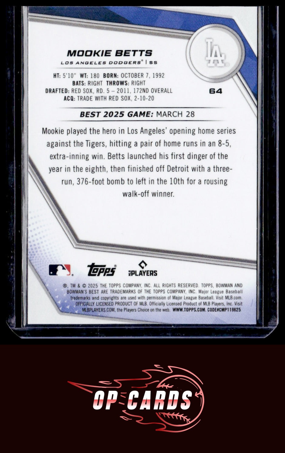 Mookie Betts 2025 Bowman's Best #64 Wave Refractors