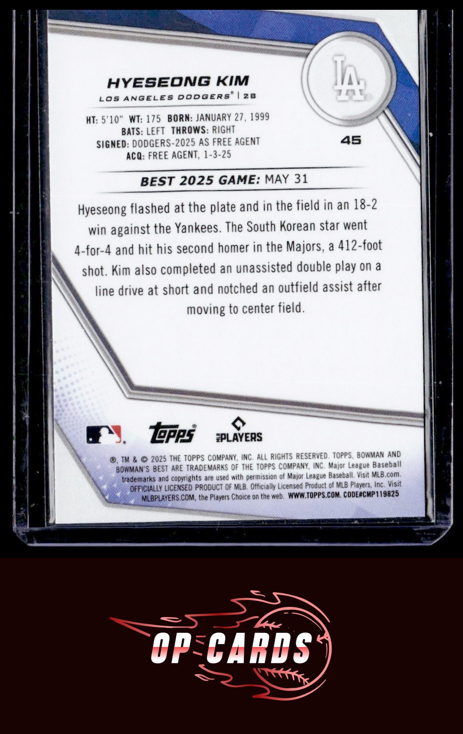 Hyeseong Kim 2025 Bowman's Best #45 Wave Refractors