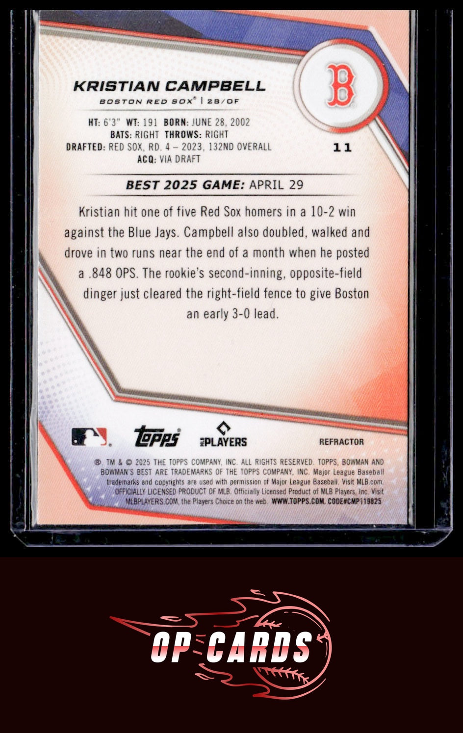 Kristian Campbell 2025 Bowman's Best #11 Refractors