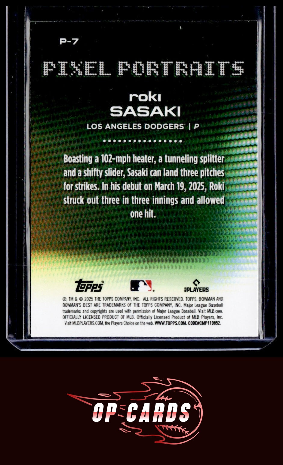 Roki Sasaki 2025 Bowman's Best #P-7 Pixel Portraits