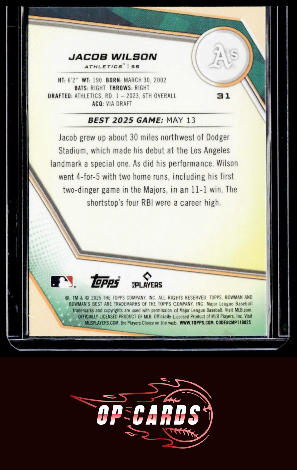 Jacob Wilson 2025 Bowman's Best #31 Wave Refractors