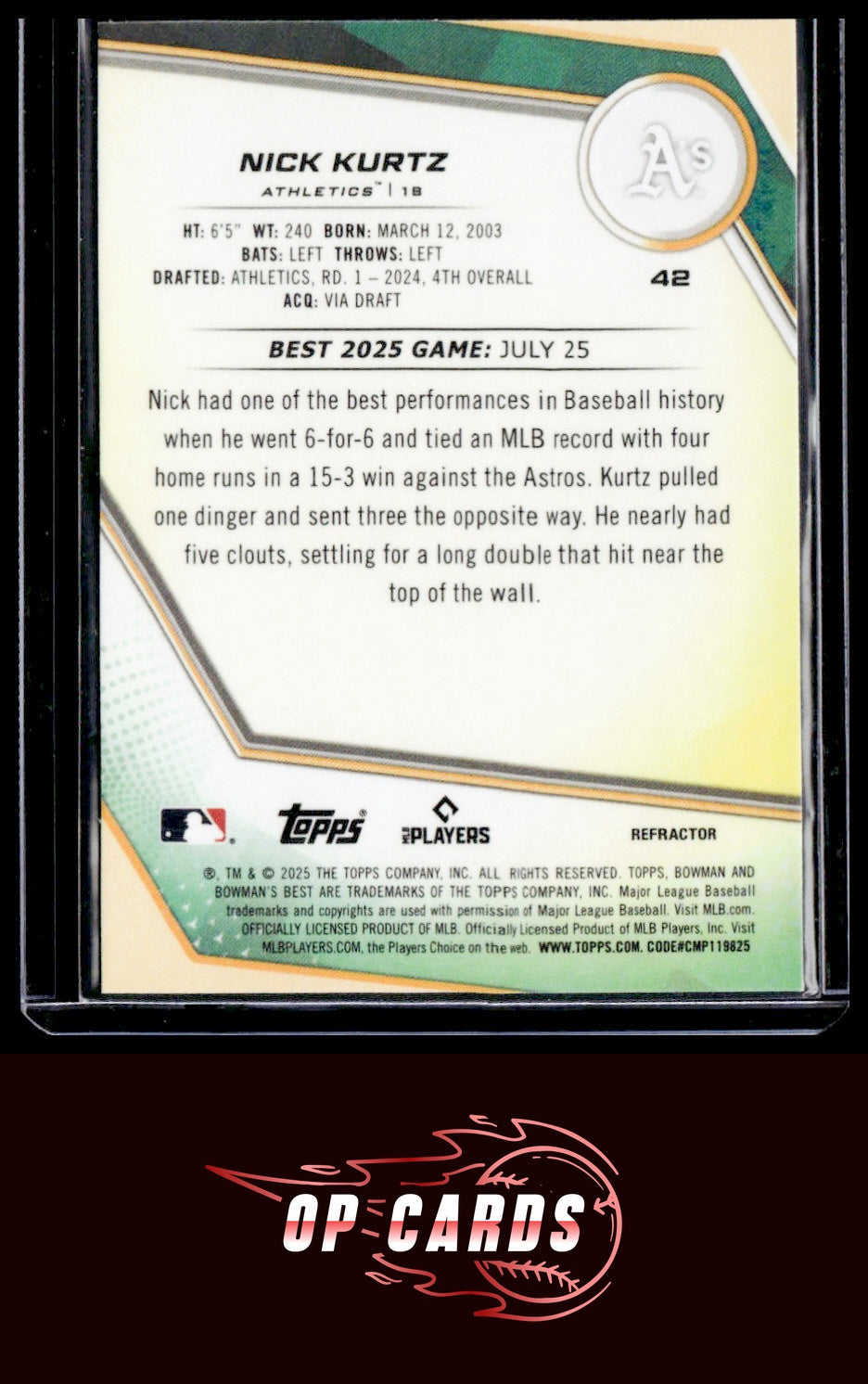 Nick Kurtz 2025 Bowman's Best #42 Refractors