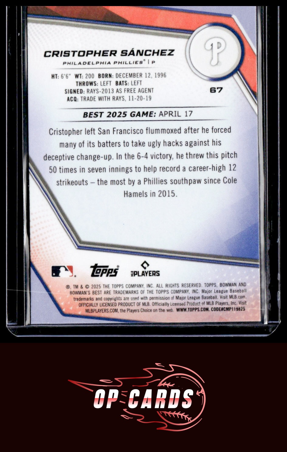 Cristopher Sánchez 2025 Bowman's Best #67 Wave Refractors