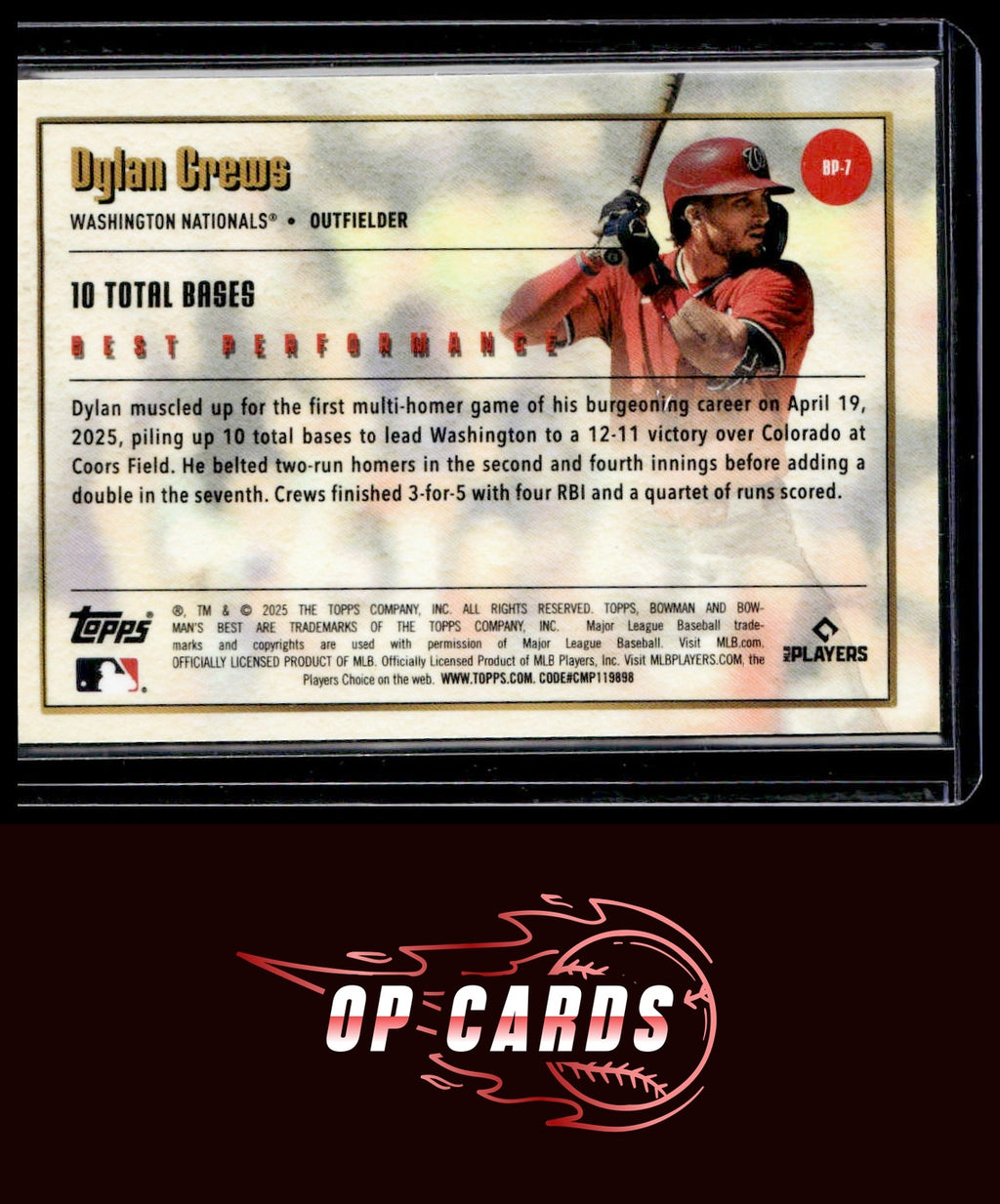 Dylan Crews 2025 Bowman's Best #BP-7 Best Performance Mini-Diamond Refractors
