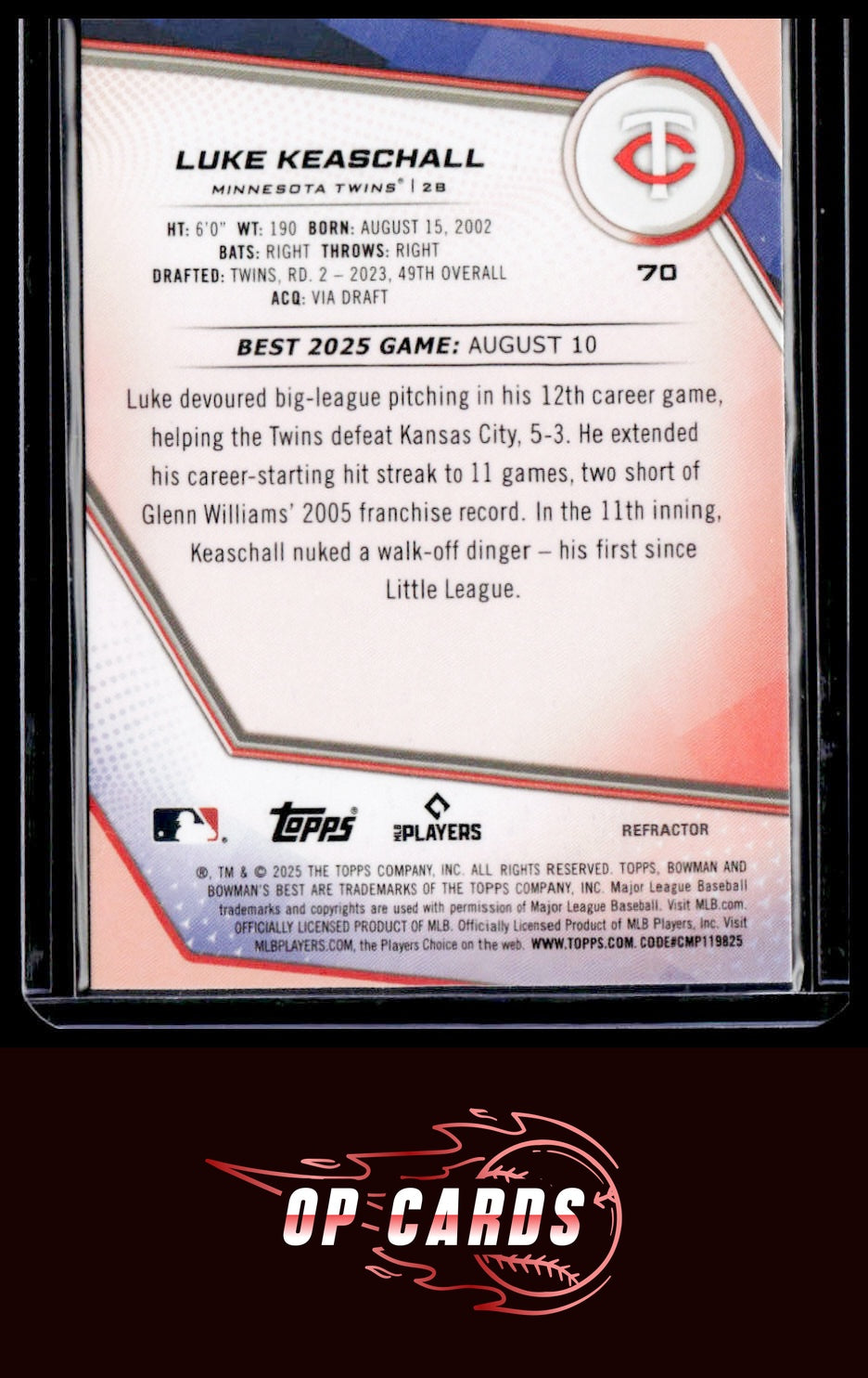 Luke Keaschall 2025 Bowman's Best #70 Refractors