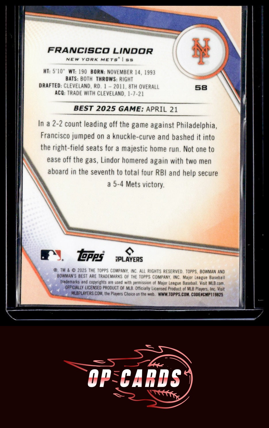 Francisco Lindor 2025 Bowman's Best #58 Wave Refractors