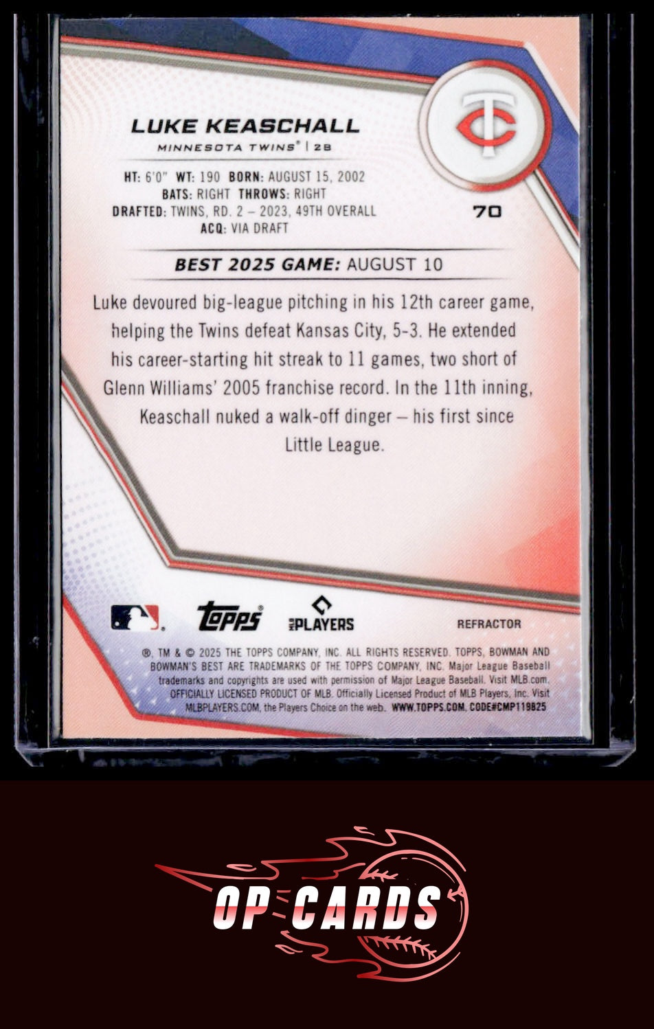 Luke Keaschall 2025 Bowman's Best #70 Refractors