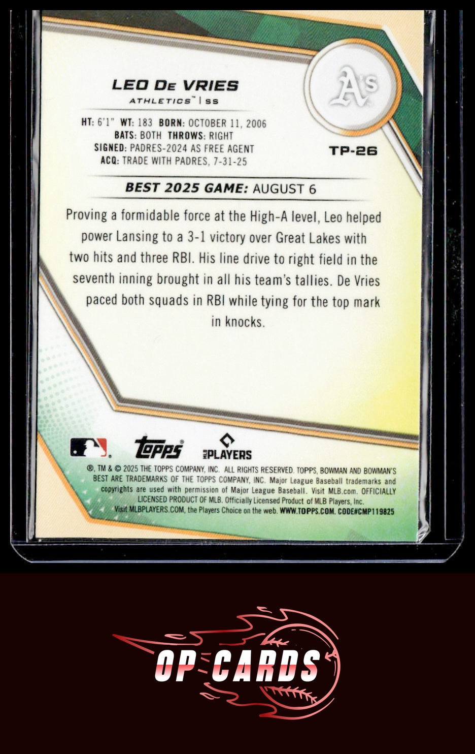 Leo De Vries 2025 Bowman's Best #TP-26 Refractors