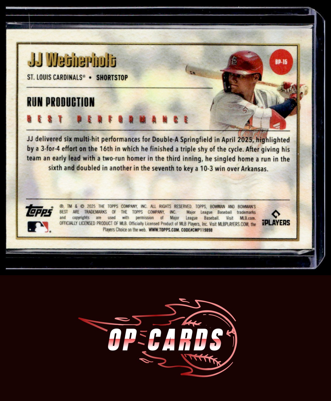JJ Wetherholt 2025 Bowman's Best #BP-15 Best Performance Mini-Diamond Refractors