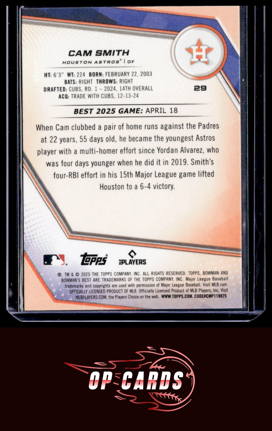 Cam Smith 2025 Bowman's Best #29 Wave Refractors