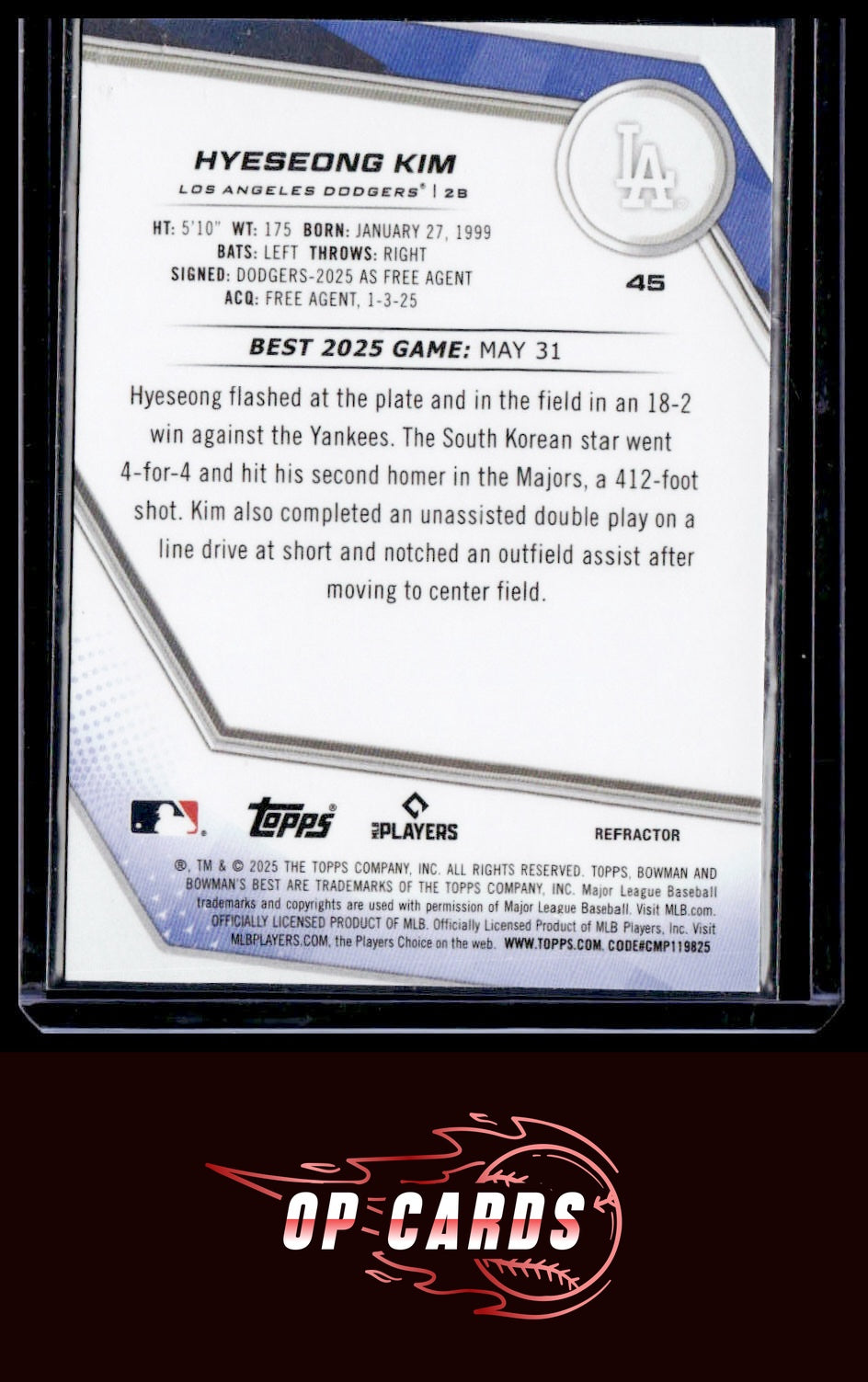 Hyeseong Kim 2025 Bowman's Best #45 Refractors