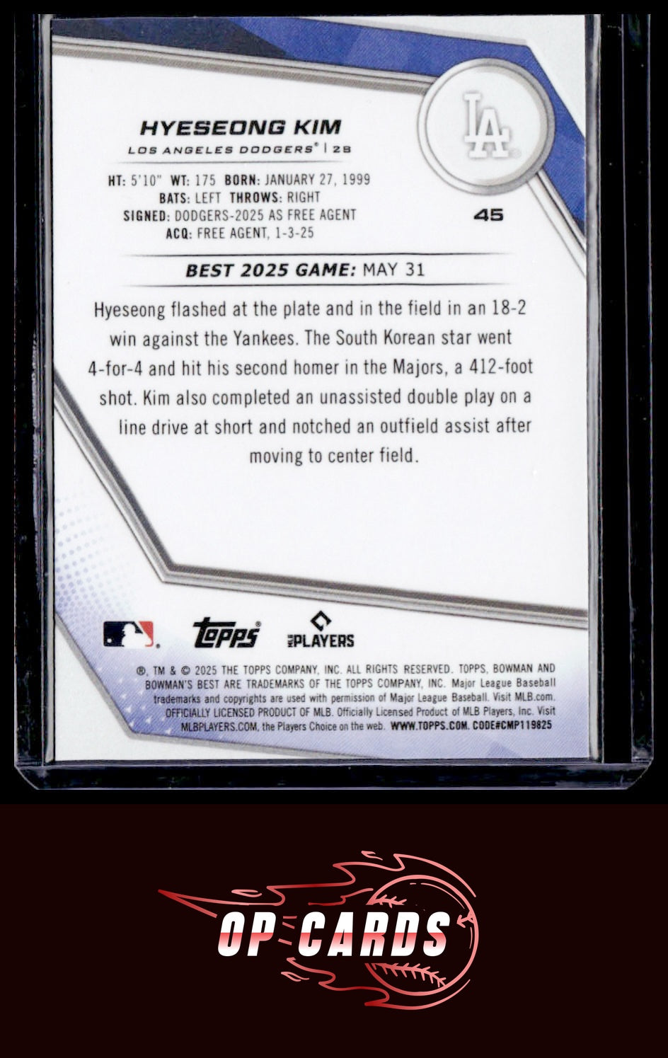Hyeseong Kim 2025 Bowman's Best #45 Wave Refractors
