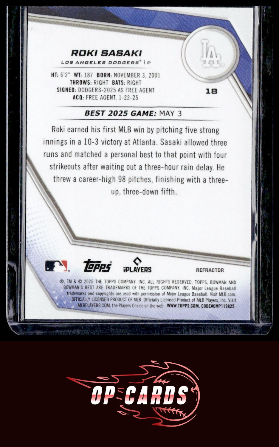 Roki Sasaki 2025 Bowman's Best #18 Refractors