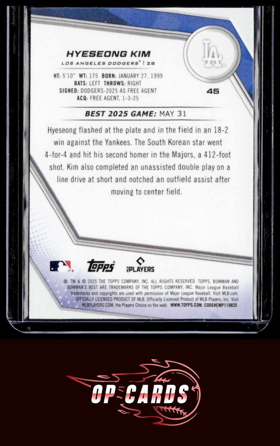 Hyeseong Kim 2025 Bowman's Best #45 Wave Refractors