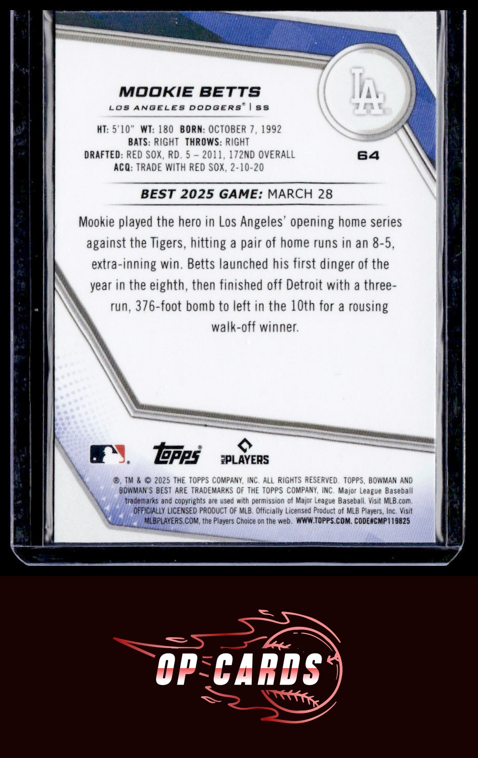 Mookie Betts 2025 Bowman's Best #64 Wave Refractors