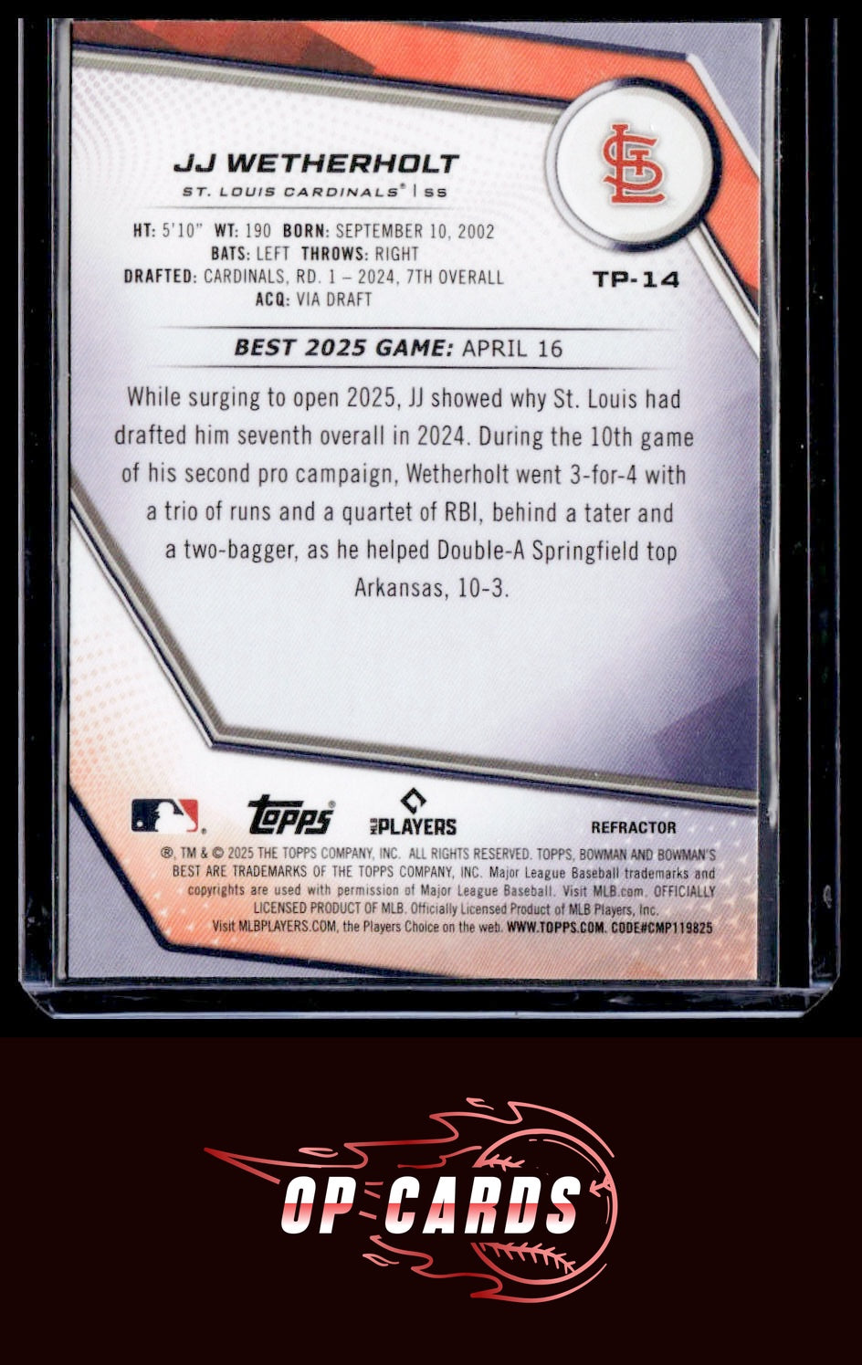 JJ Wetherholt 2025 Bowman's Best #TP-14 Refractors