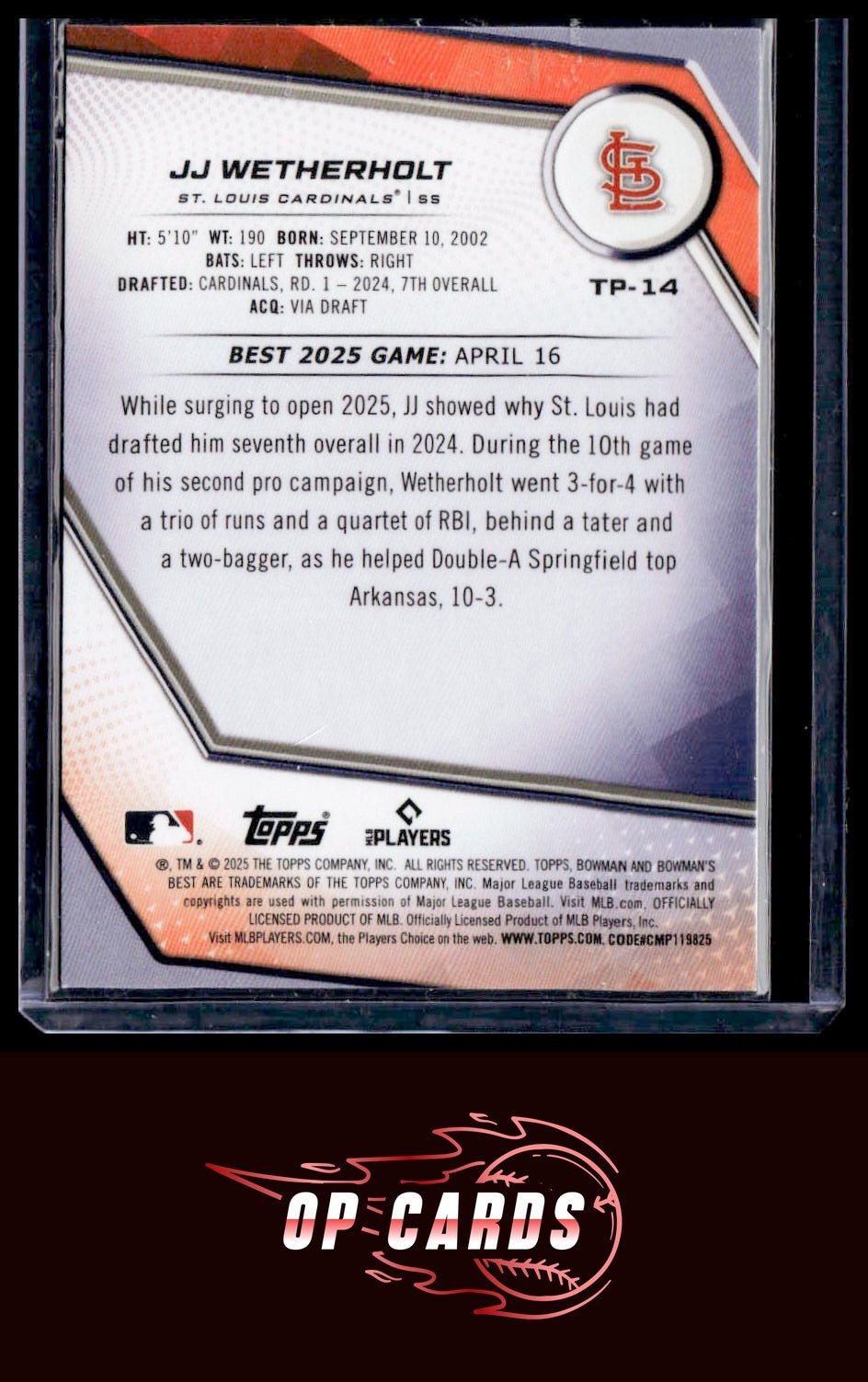 JJ Wetherholt 2025 Bowman's Best #TP-14 Wave Refractors
