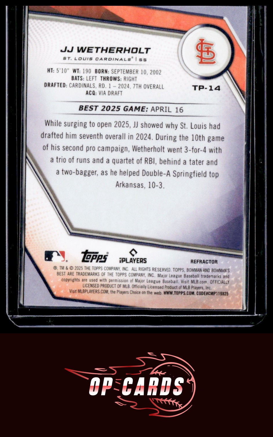 JJ Wetherholt 2025 Bowman's Best #TP-14 Refractors