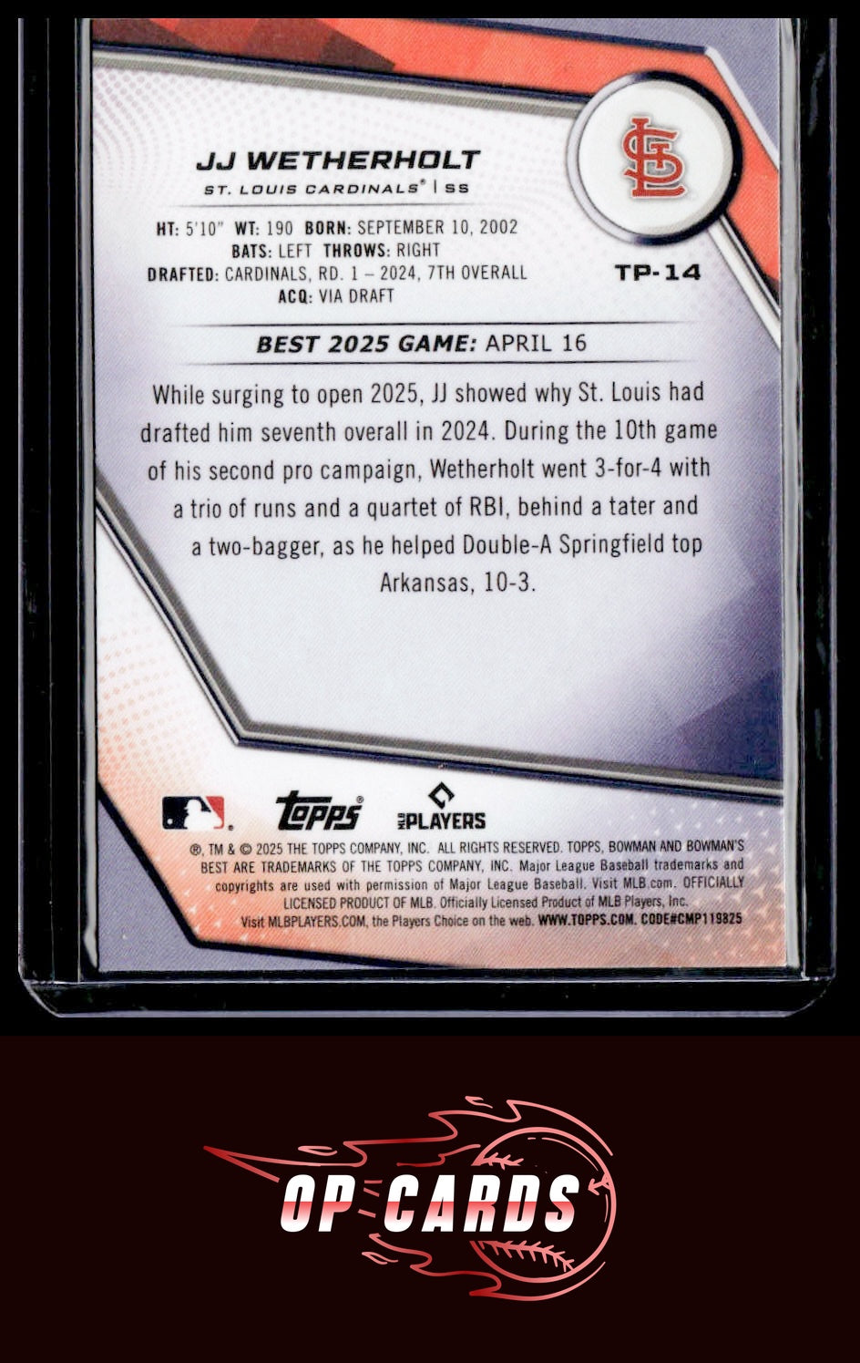 JJ Wetherholt 2025 Bowman's Best #TP-14 Wave Refractors