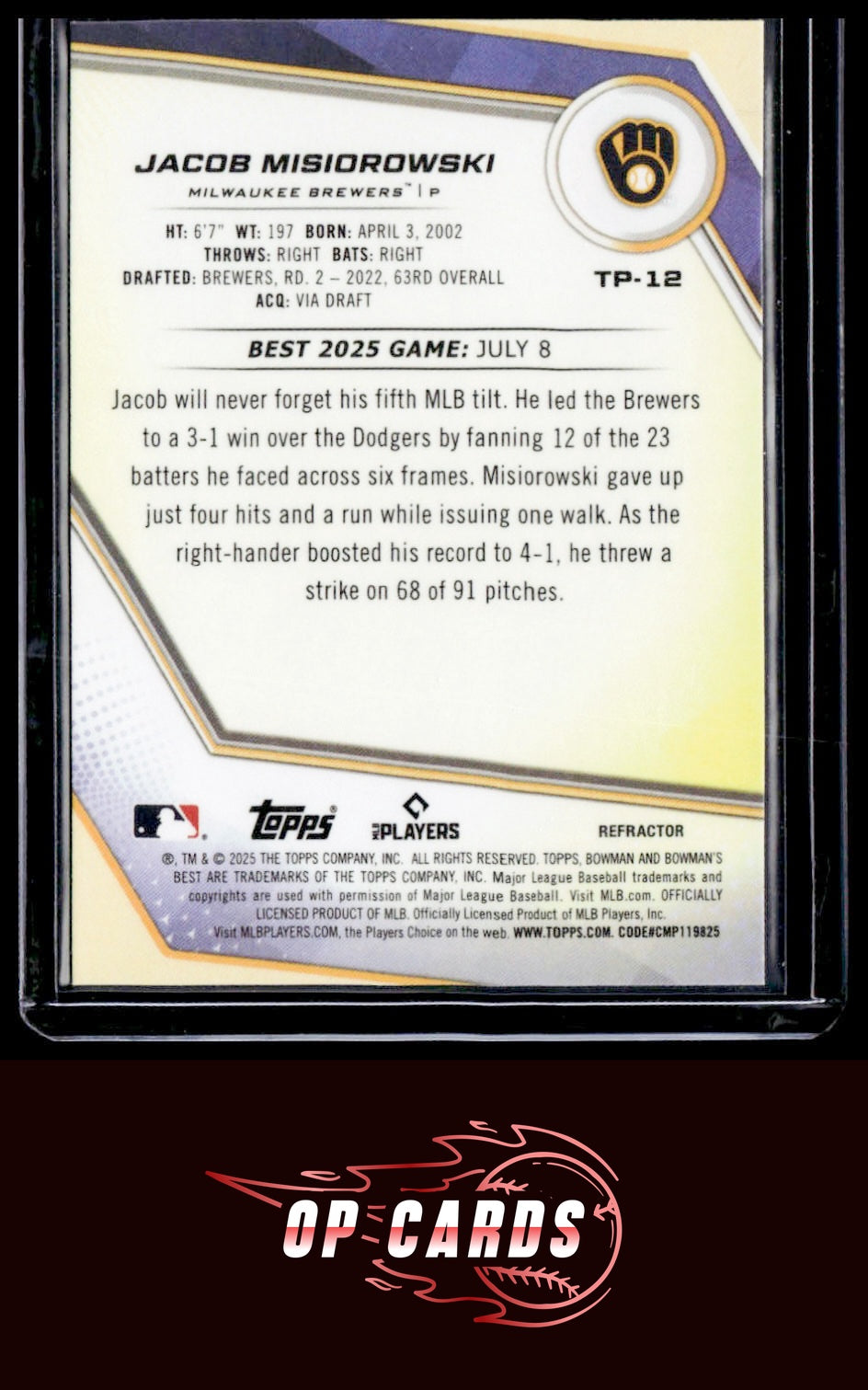 Jacob Misiorowski 2025 Bowman's Best #TP-12 Refractors