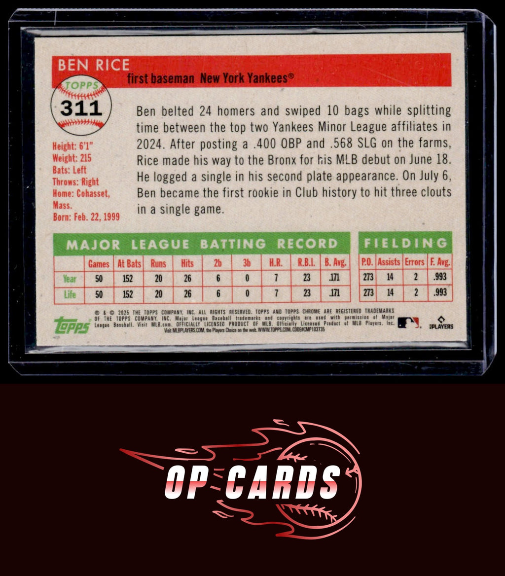 Ben Rice 2025 Topps Chrome Platinum #311 Blue Vibrations Refractors #/150