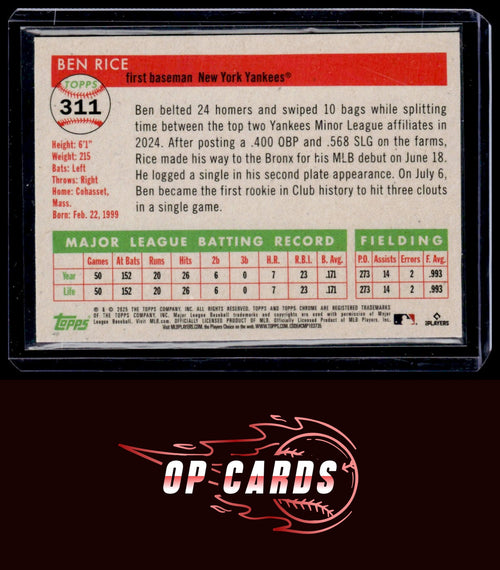 Ben Rice 2025 Topps Chrome Platinum #311 Blue Vibrations Refractors #/150