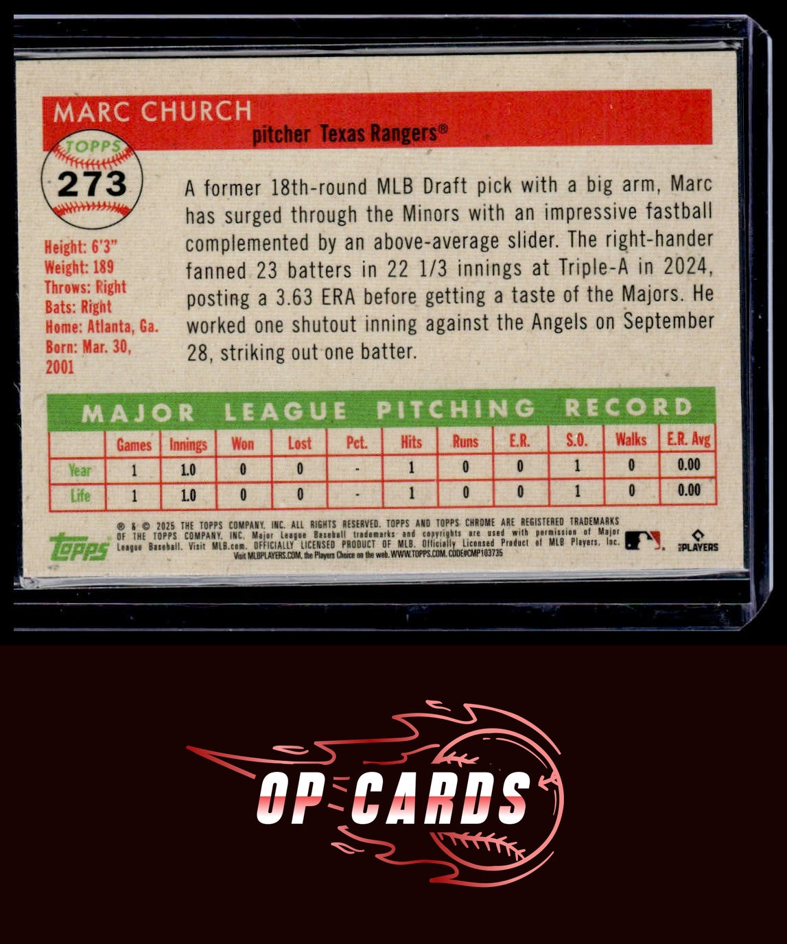 Marc Church 2025 Topps Chrome Platinum #273 Speckle Refractors #/150