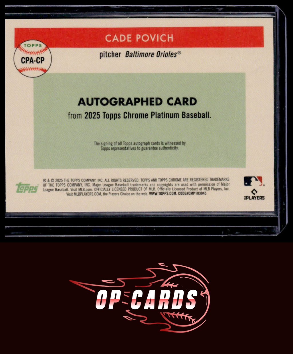 Cade Povich 2025 Topps Chrome Platinum #CPA-CP Chrome Platinum Autographs