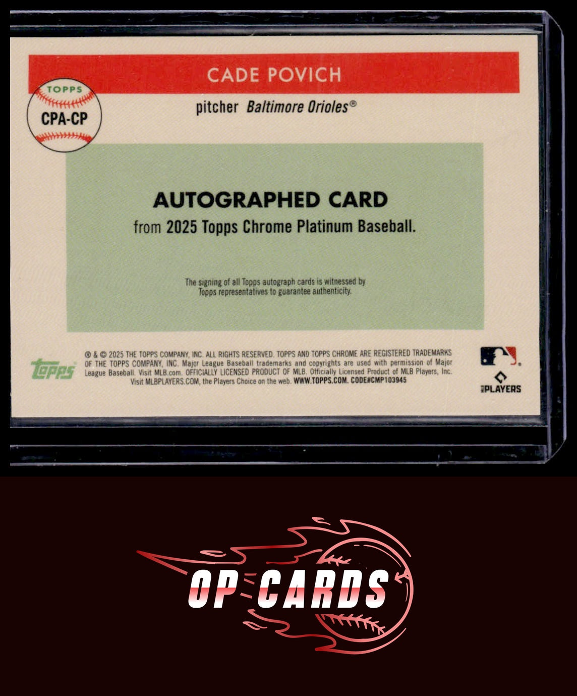 Cade Povich 2025 Topps Chrome Platinum #CPA-CP Chrome Platinum Autographs
