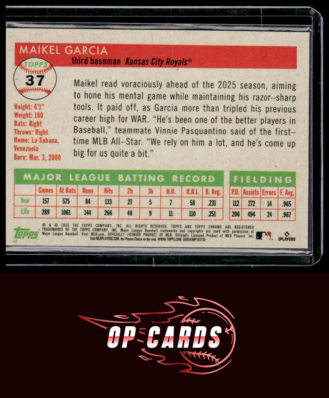 Maikel Garcia 2025 Topps Chrome Platinum #37 Gold Refractors #/50