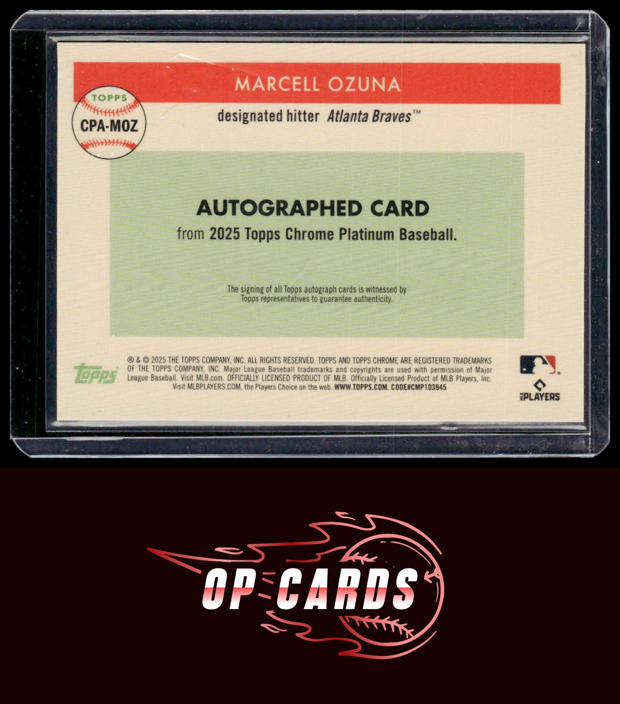 Marcell Ozuna 2025 Topps Chrome Platinum Autograph Blue Prism Refractor #/99