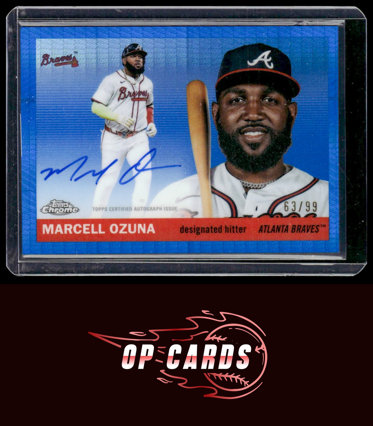 Marcell Ozuna 2025 Topps Chrome Platinum Autograph Blue Prism Refractor #/99