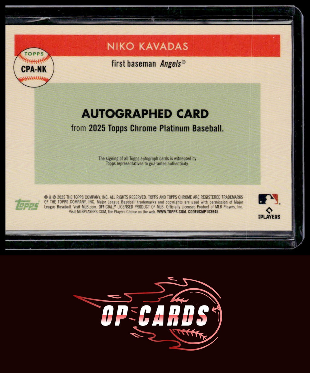 Niko Kavadas 2025 Topps Chrome Platinum #CPA-NK Chrome Platinum Autographs