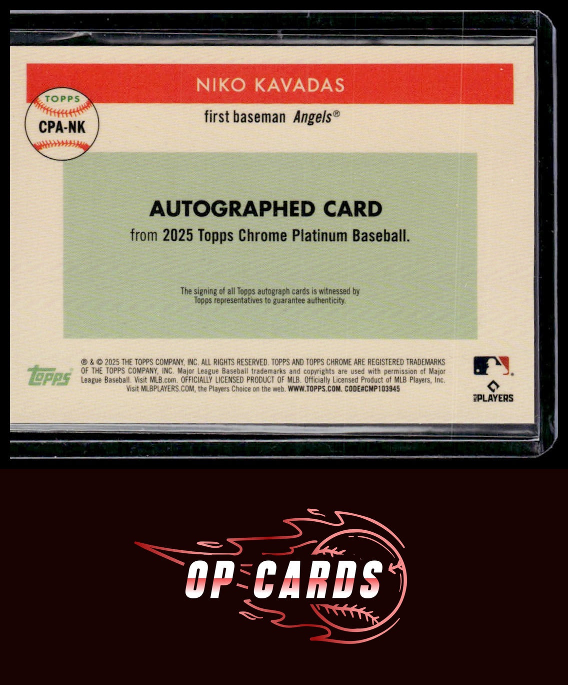Niko Kavadas 2025 Topps Chrome Platinum #CPA-NK Chrome Platinum Autographs