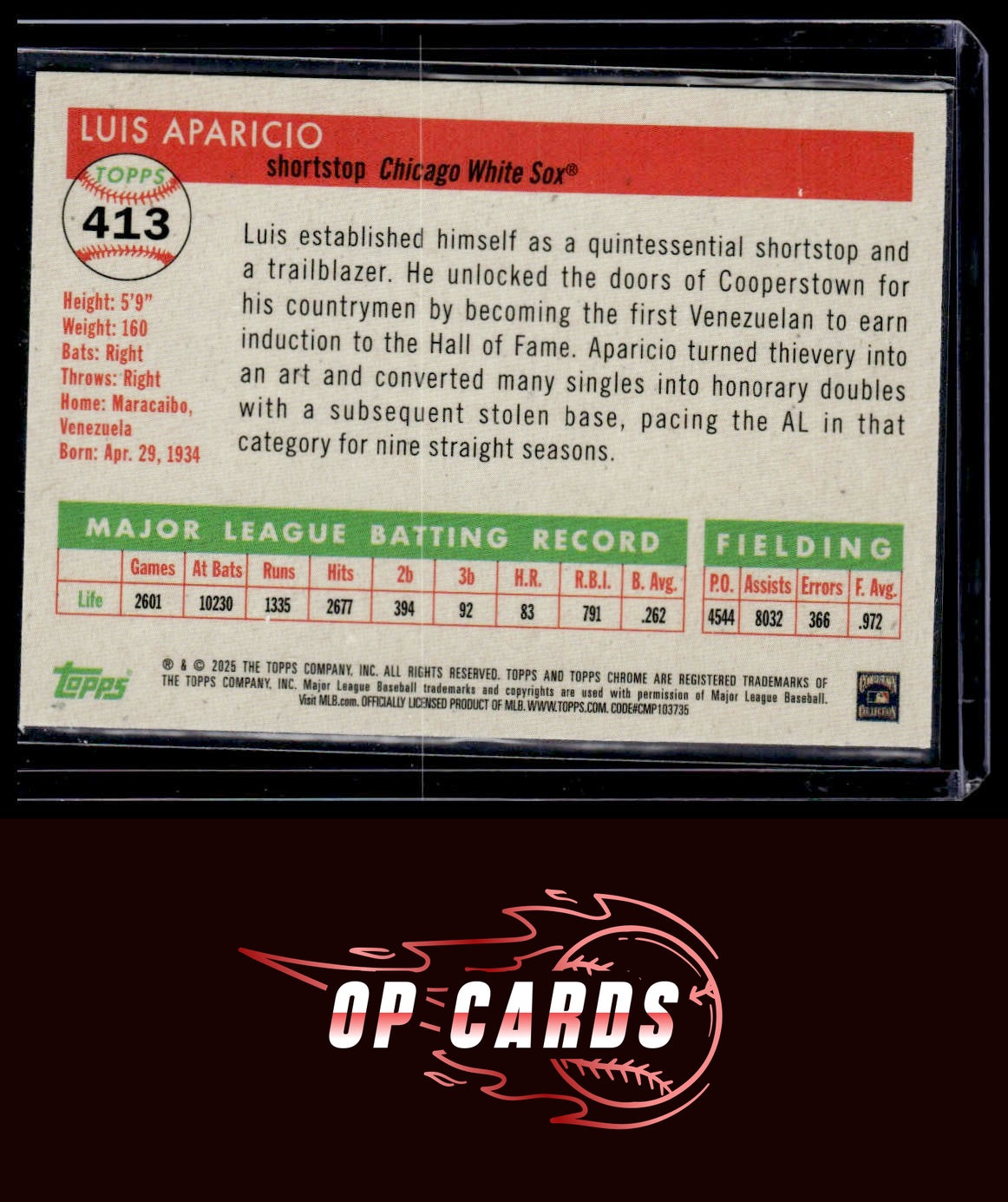Luis Aparicio 2025 Topps Chrome Platinum #413 Green Wave Refractors #/99