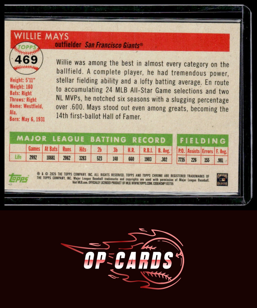 Willie Mays 2025 Topps Chrome Platinum Cream Fuchsia Shimmer Refractor /100