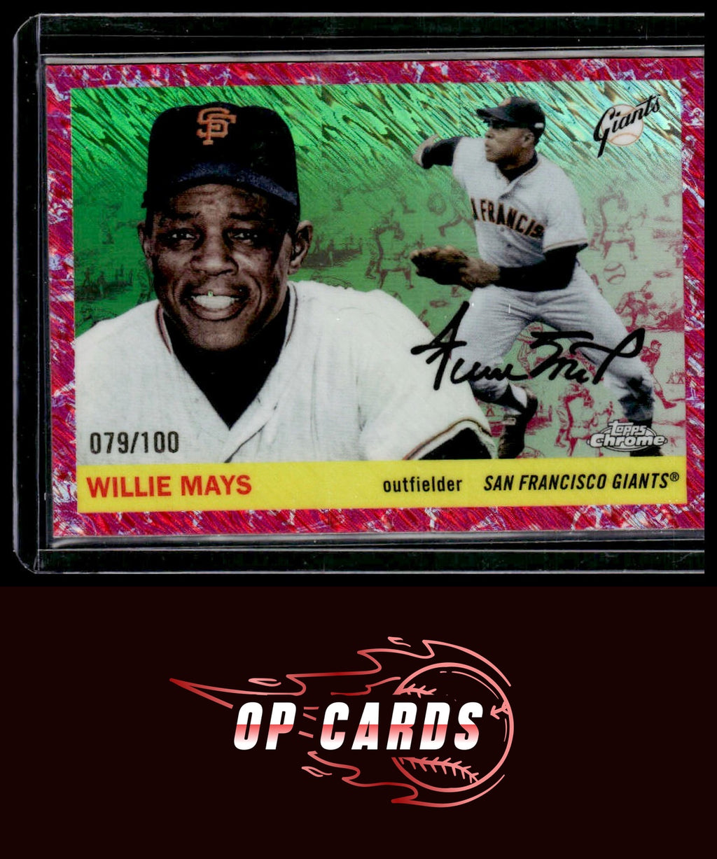 Willie Mays 2025 Topps Chrome Platinum Cream Fuchsia Shimmer Refractor /100