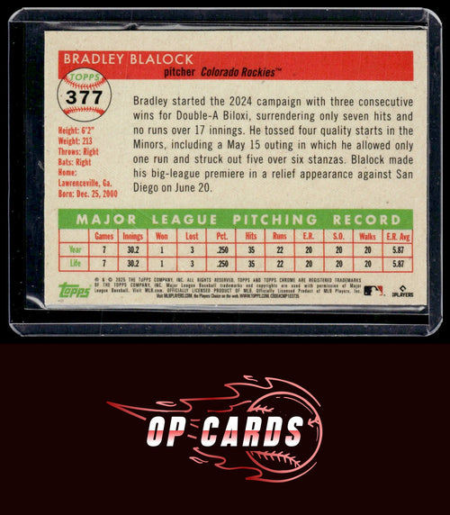Bradley Blalock 2025 Topps Chrome Platinum #377 X-Fractors