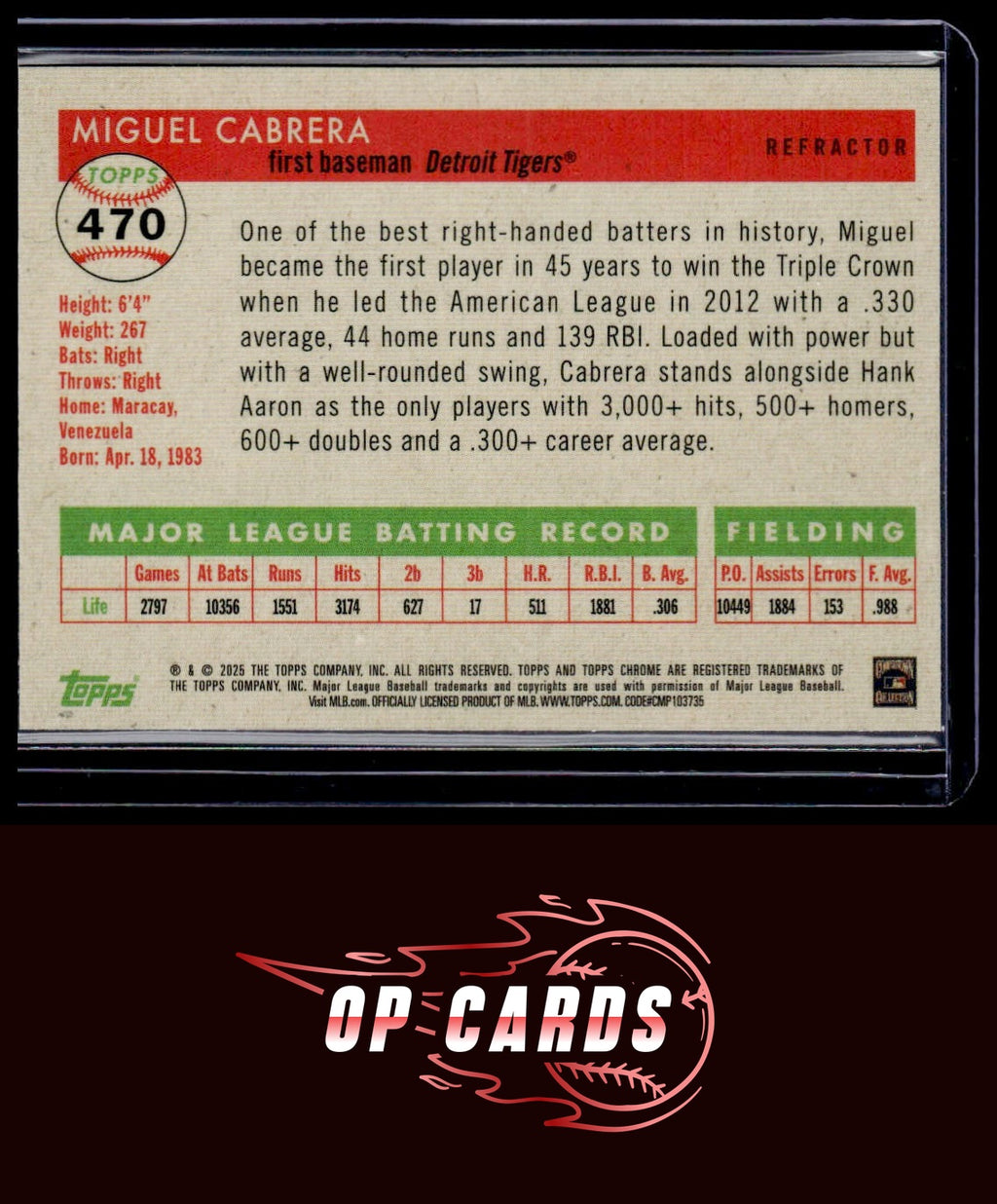 Miguel Cabrera 2025 Topps Chrome Platinum #470 Refractors