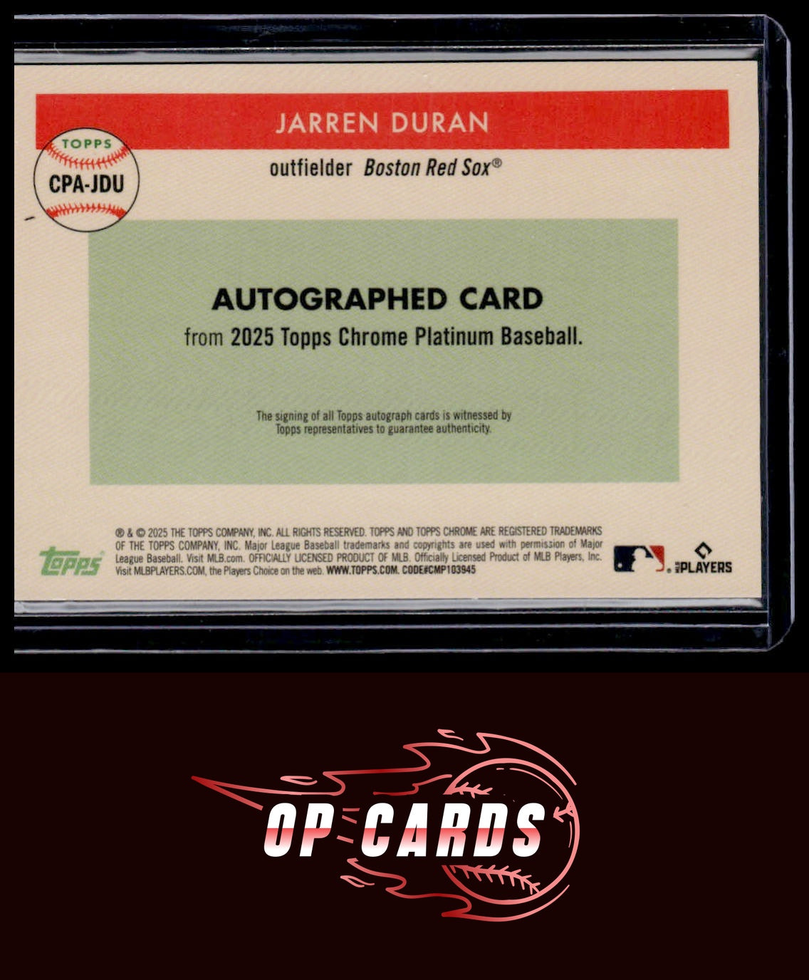 Jarren Duran 2025 Topps Chrome Platinum #CPA-JDU Autograph Aqua Refractors #/150